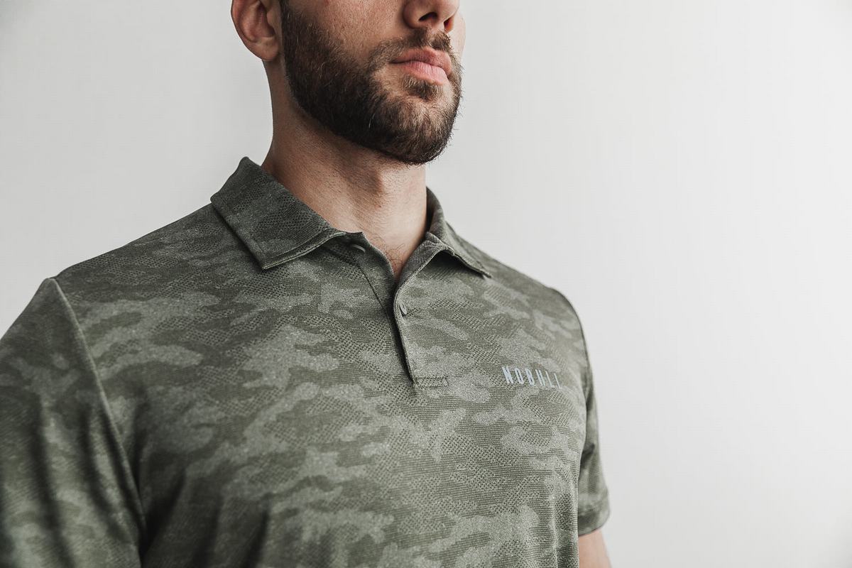 Nobull Lightweight Textured Polo Men's T Shirts Camo | Australia (SO3459)